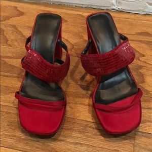 Nine West Red Satin Beaded Slide Sandals Shoes